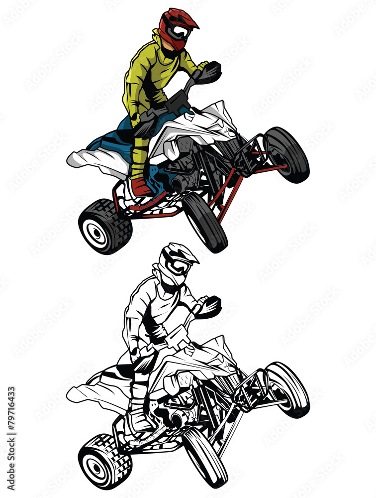 Coloring book atv moto rider cartoon character vector