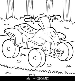 Quad bike vehicle coloring page for kids stock vector image art