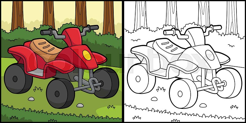 Quad bike coloring page colored illustration stock vector