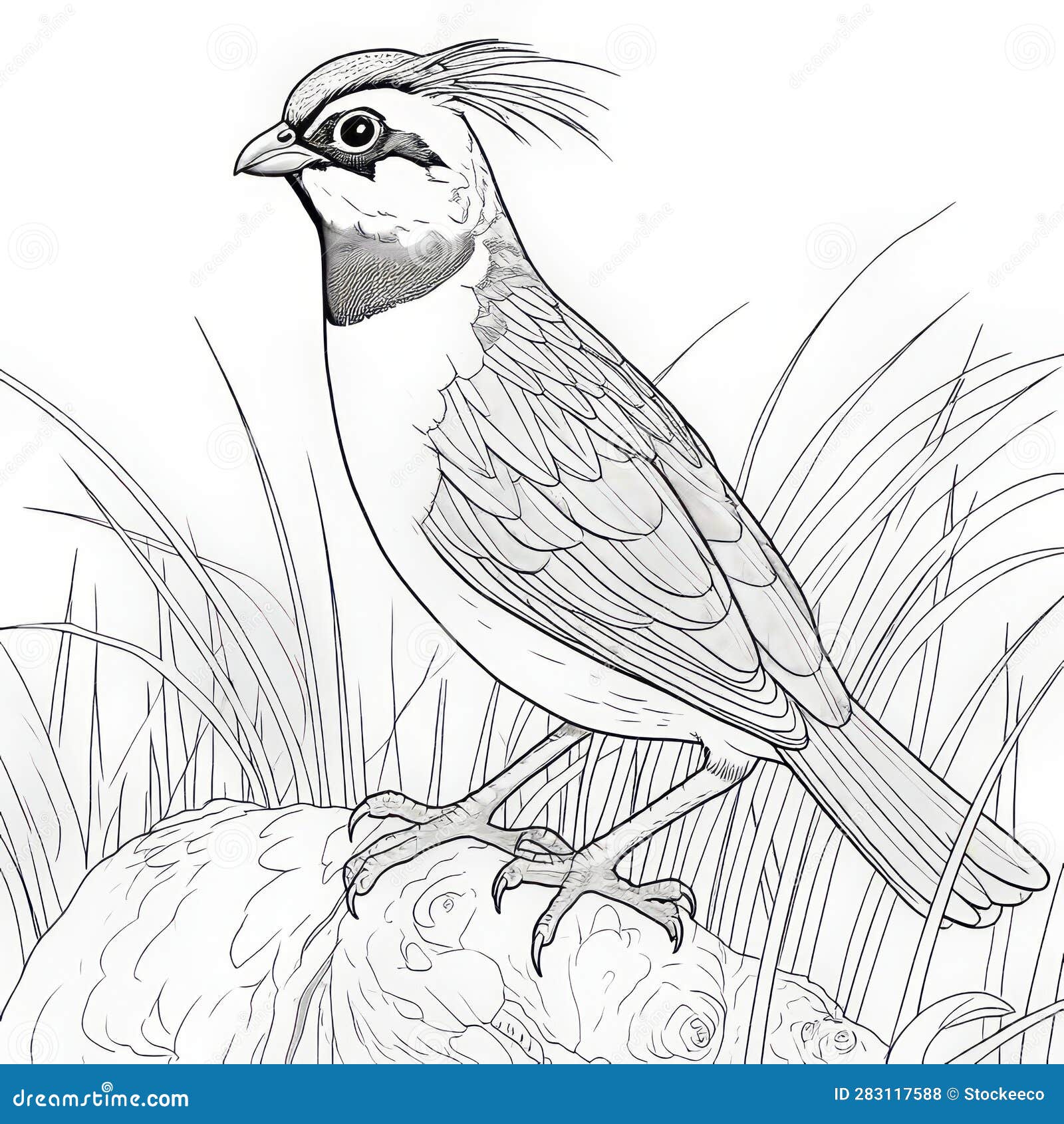 Simple quail coloring page with baby sparrow illustration stock illustration