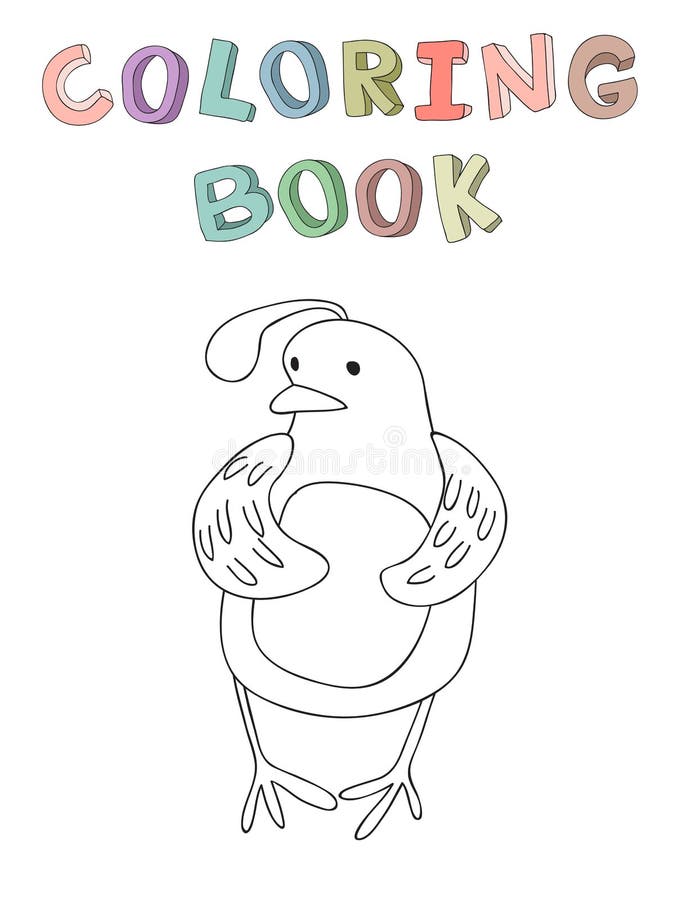 Simple quail coloring page with baby sparrow illustration stock illustration