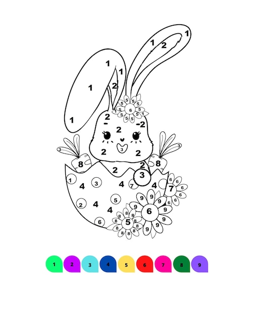 Premium vector easter coloring page for kids color by number easter drawing
