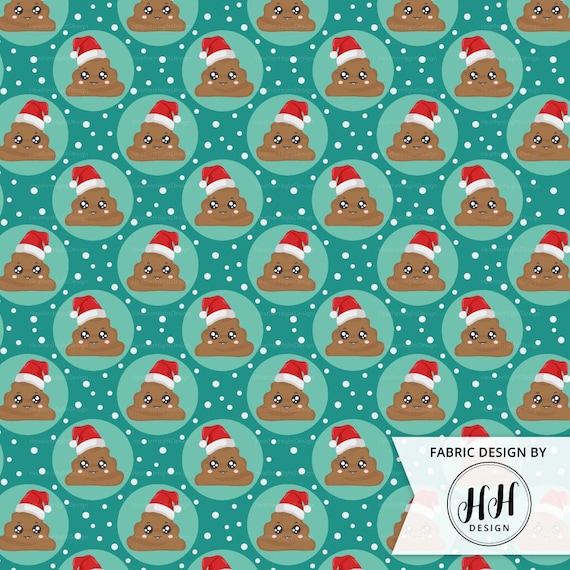 Santa poop emoji fabric by the yard funny christmas fabric poo fabric joke kids holiday fabric print in yard fat quarter