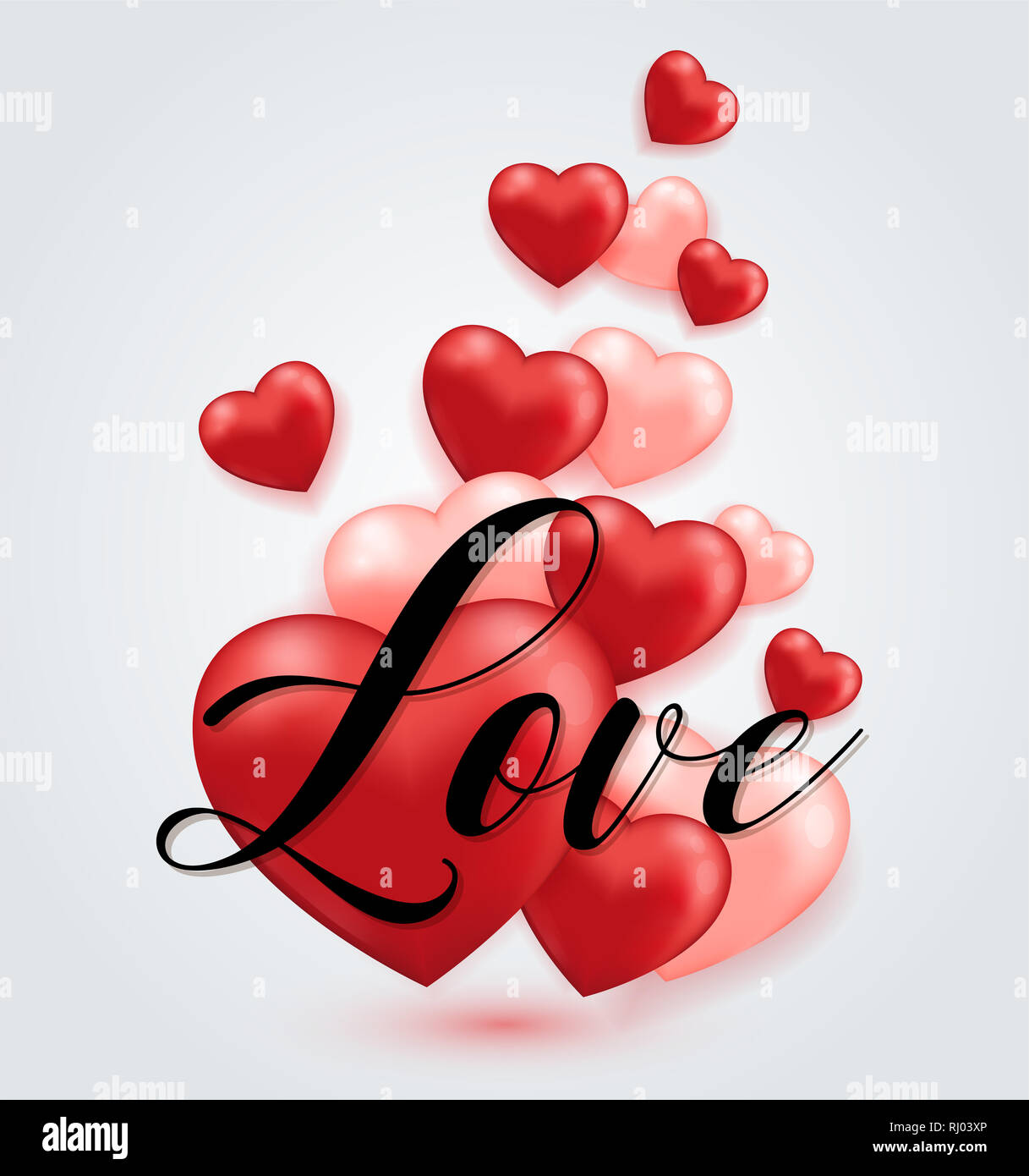 Dãa de san valentãn tarjeta de felicitaciãn con corazon de color rosa y rojo fondo romãntico con letras de amor fotografãa de stock