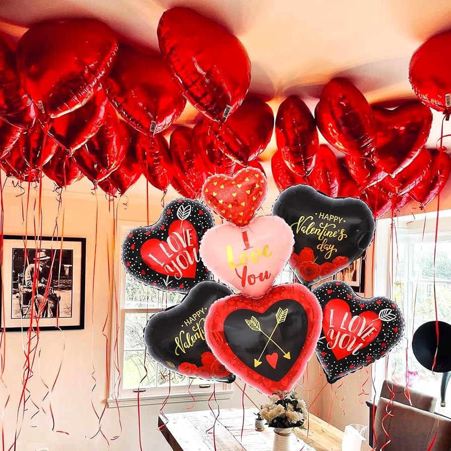 Katchon juego de globos grandes para el dãa de san valentãn paquete de decoraciãn del dãa de san valentãn globos de corazãn rojo y negro globos en forma de