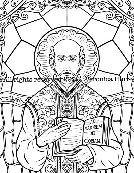 Dibujo de san ignacio de loyola catãlico para colorear vidrieras para niãos y adultos