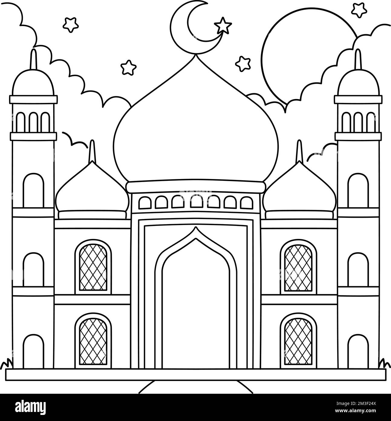 Ramadan mosque coloring page for kids stock vector image art