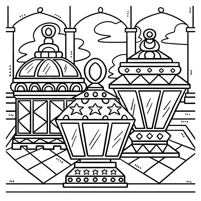 Ramadan lantern isolated coloring page for kids stock vector