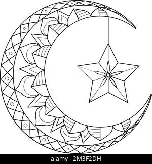 Crescent moon and star color line icon symbol islamic muslim religion ramadan kareem pictogram for web page mobile app promo ui ux gui design stock vector image art