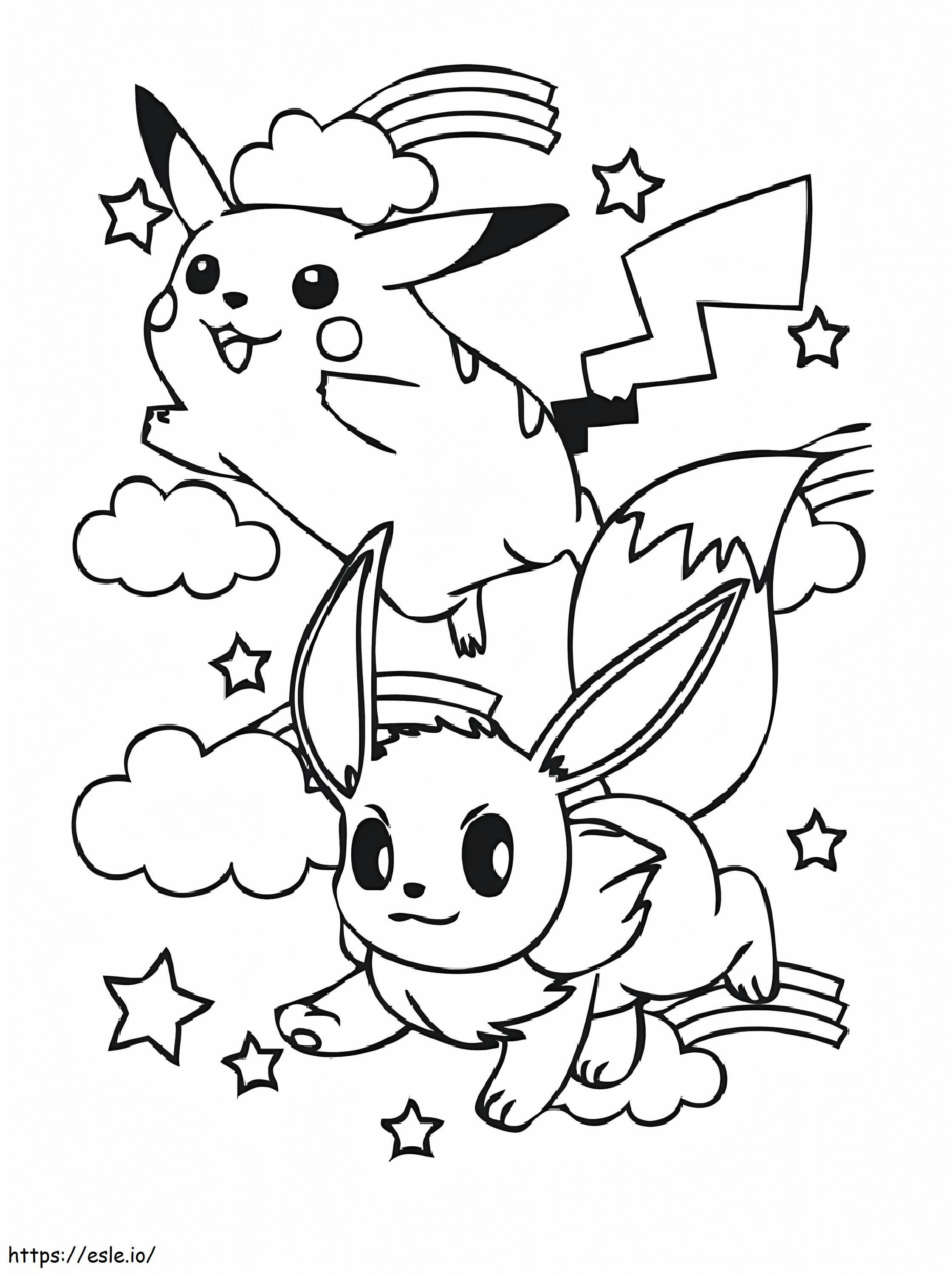 Pokemon picachu sky coloring page