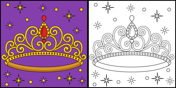 Princess crown coloring page colored illustration stock illustration