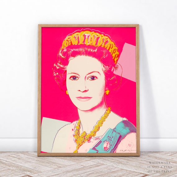 Andy warhol poster queen elizabeth ii the crown pop art famous portrait british royal family modern print museum print bright pink