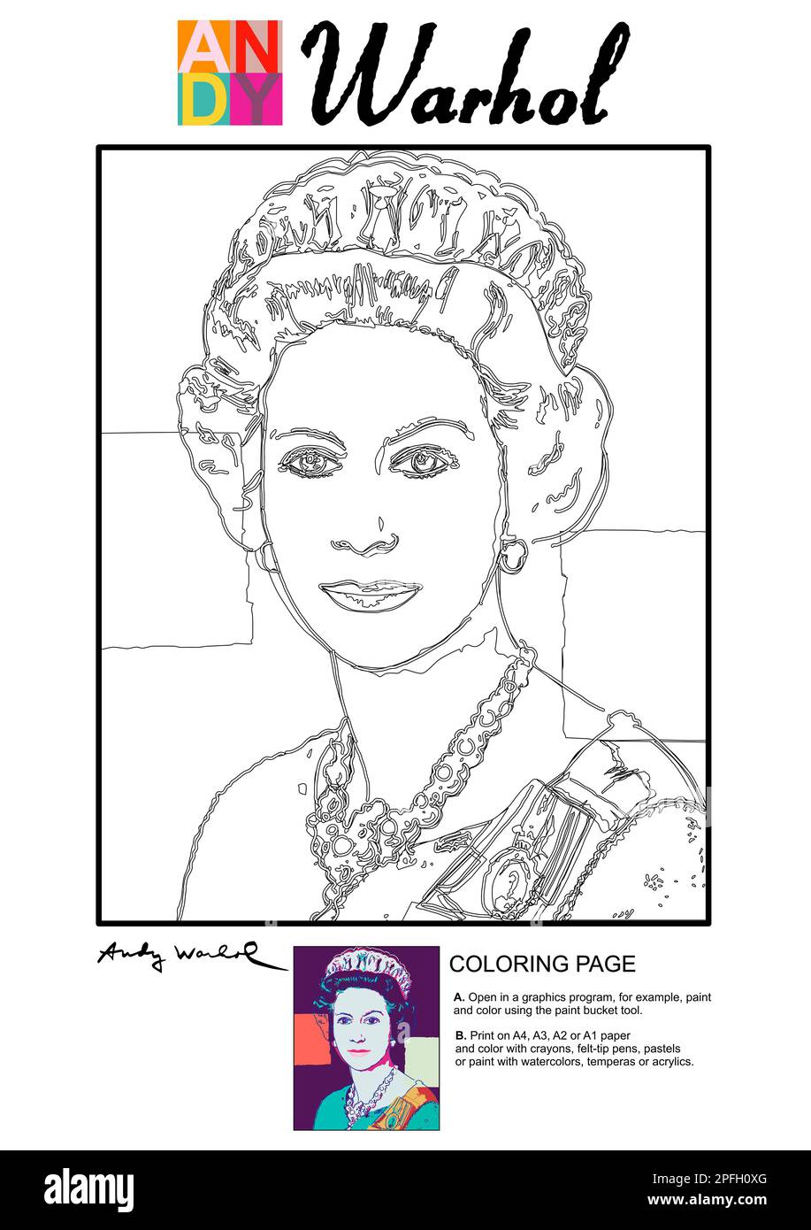 Andy warhol coloring page stock photo