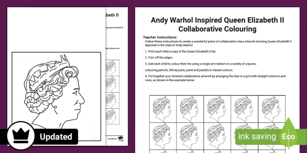 Warhol inspired queen elizabeth ii collaborative colouring