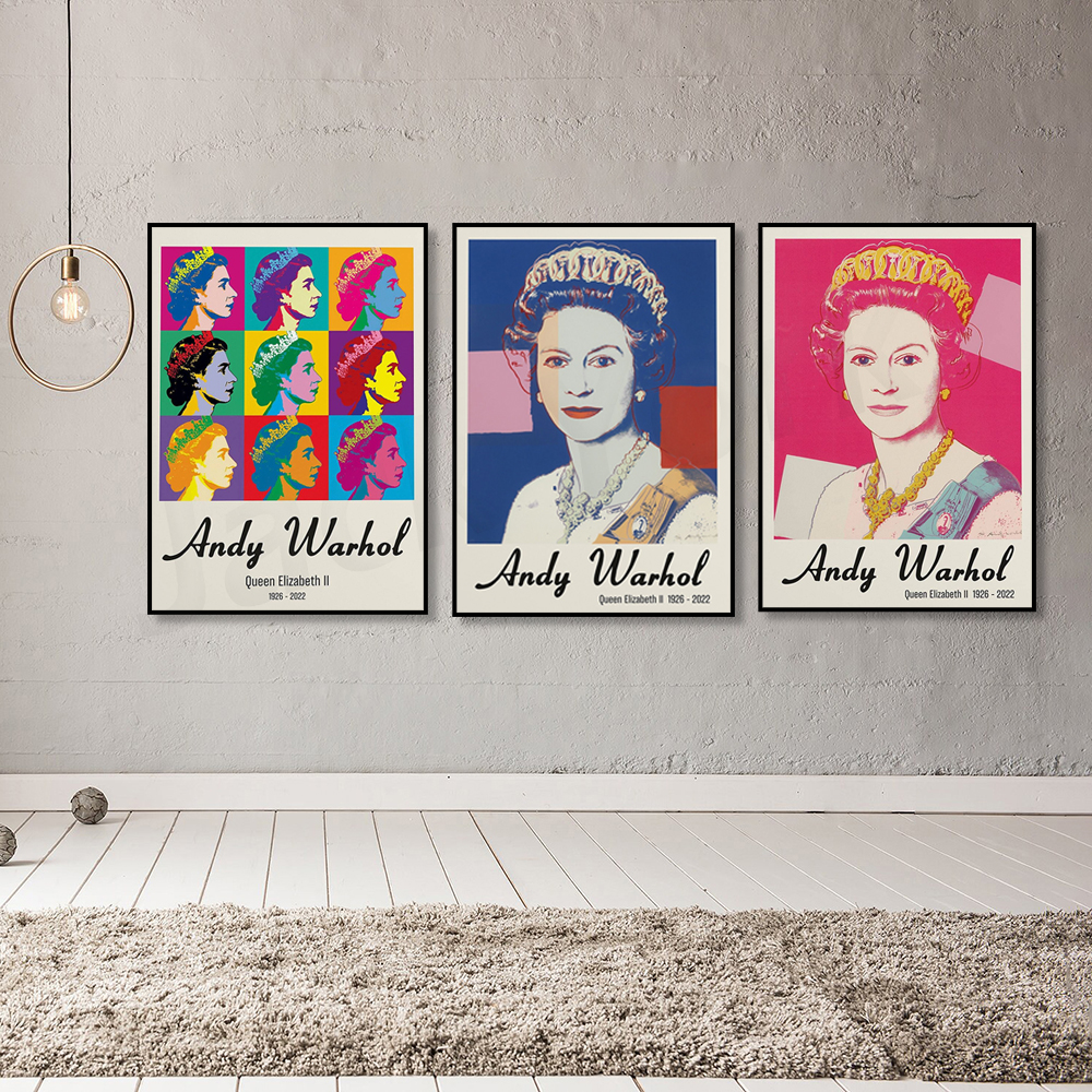 Andy warhol print queen elizabeth ii portrait navy blue wall art iconic print wall art poster gallery wall iconic art