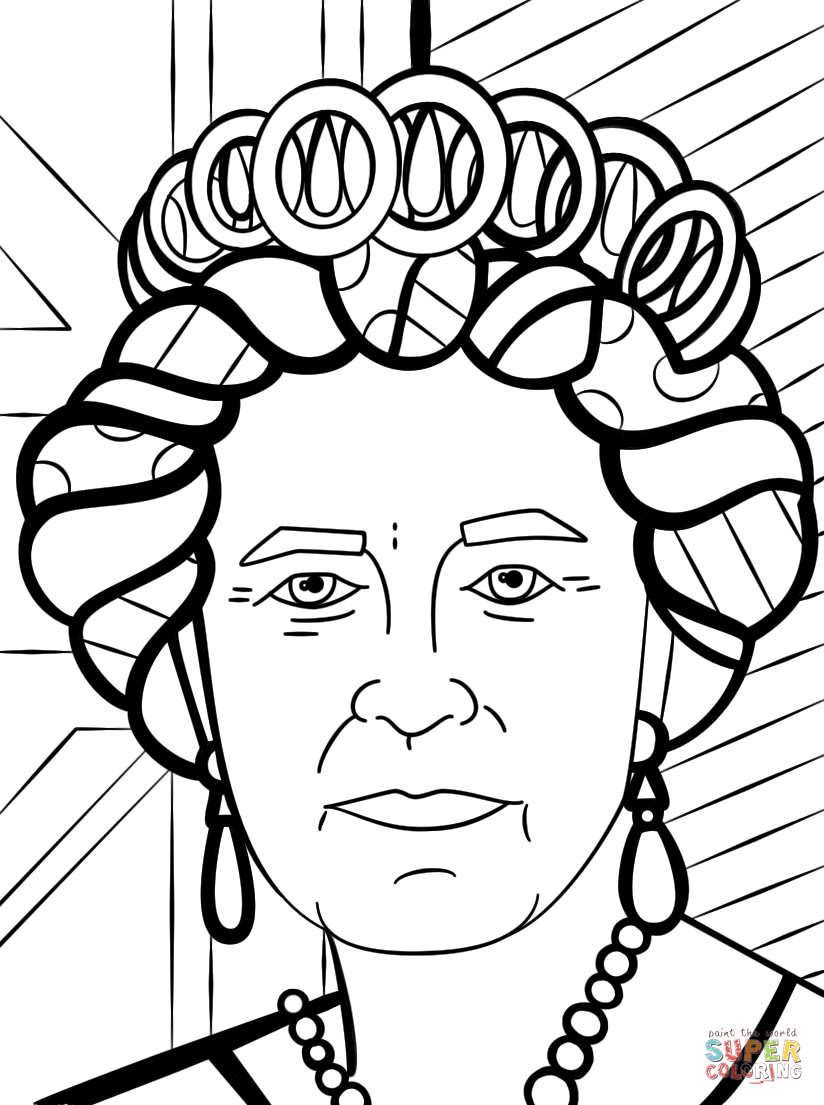 Queen elizabeth by romero britto coloring page free printable coloring pages