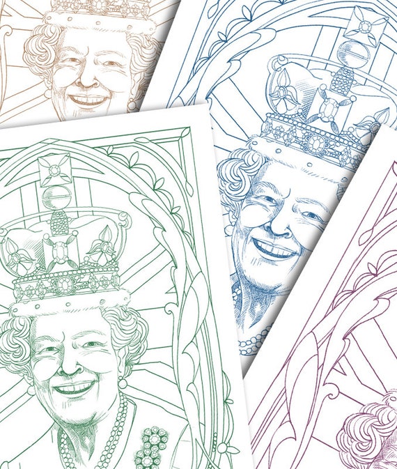 Coloring page queen elizabeth ii portrait pdf instant download instant download