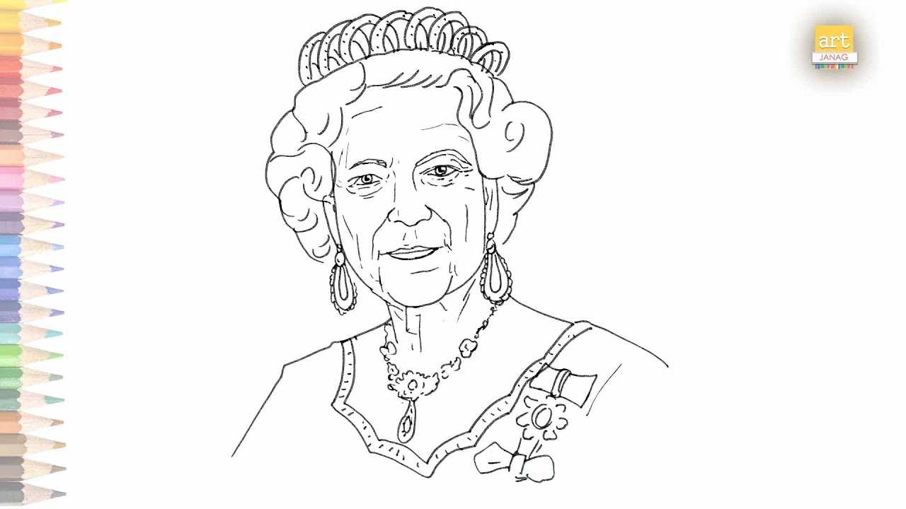 Queen elizabeth ii face drawing easy way how to draw queen elizabeth ii step by step