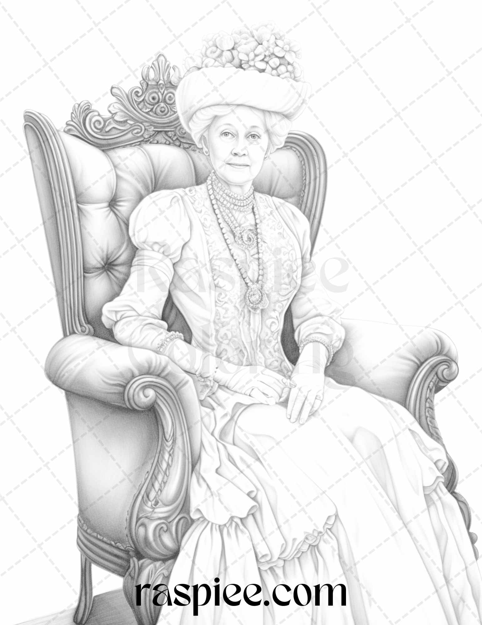 Victorian grandma grayscale coloring pages printable for adults pd â coloring