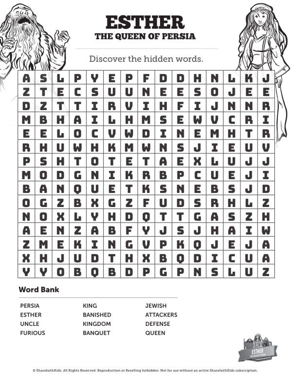 Queen esther word search puzzles clover media