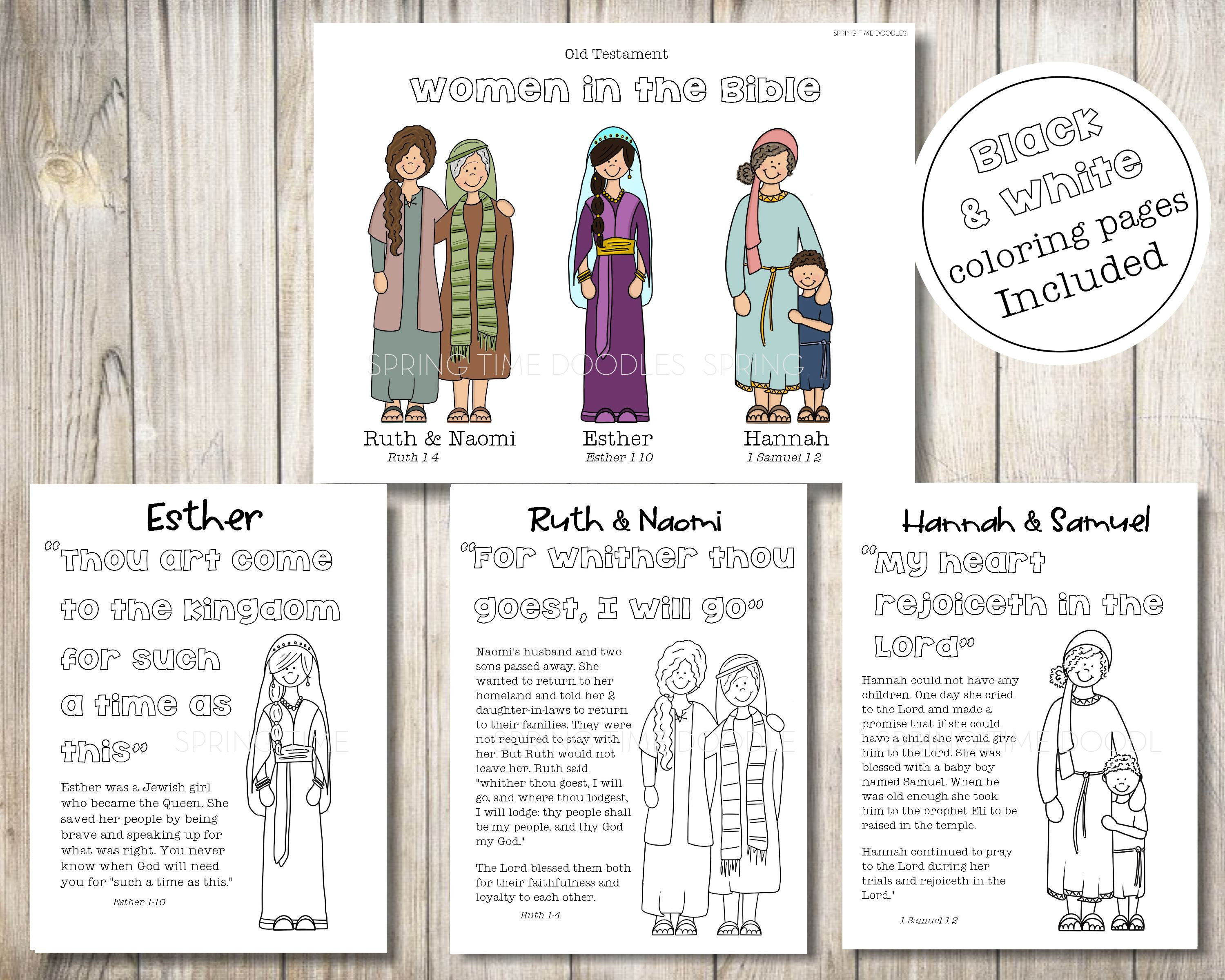 Women in bible queen esther ruth and naomi hannah and samuel old testament e follow me digital download coloring pages