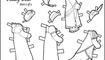 Printable regency teddy bear paper doll coloring page