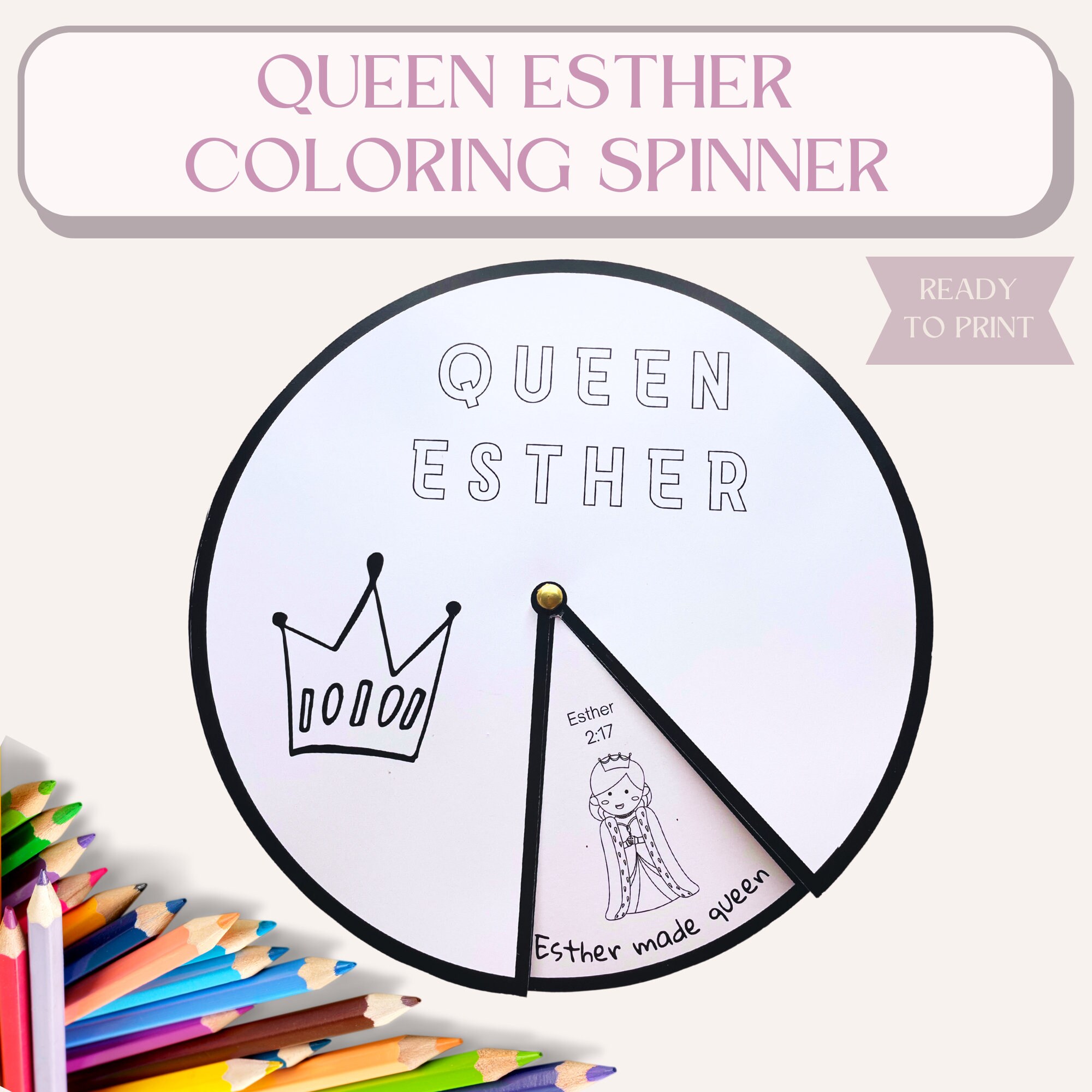 Queen esther coloring spinner wheel queen esther craft sunday school craft kids ministry craftl bible activity for kids bible spinner