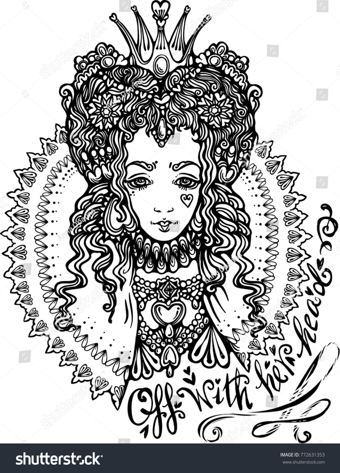Red queen hearts coloring book vector stock vector royalty free