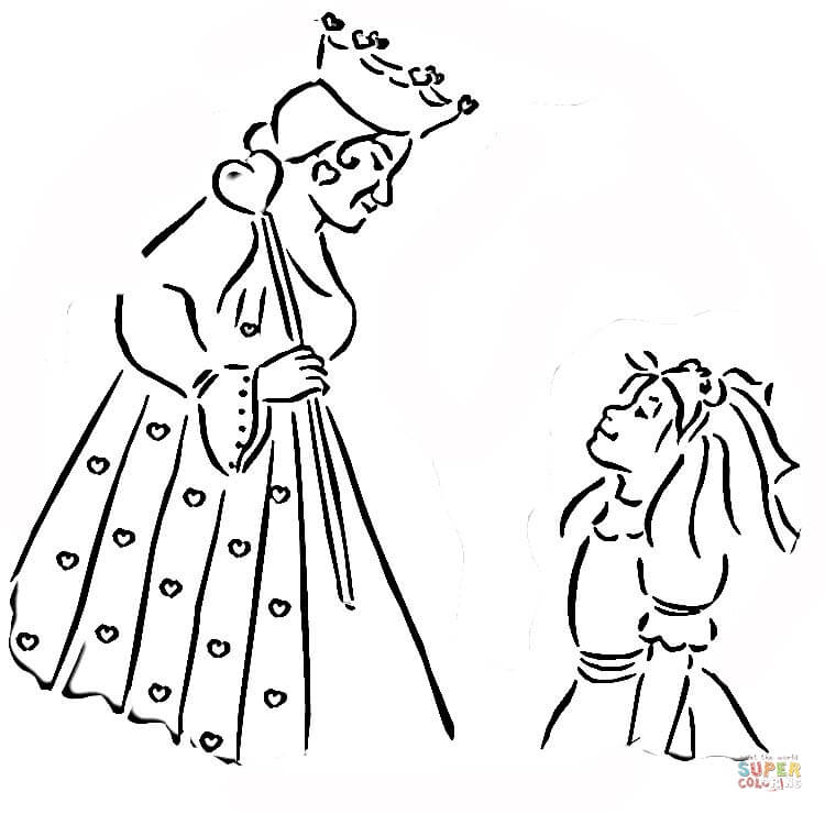 Alice in wonderland queen of hearts coloring page free printable coloring pages