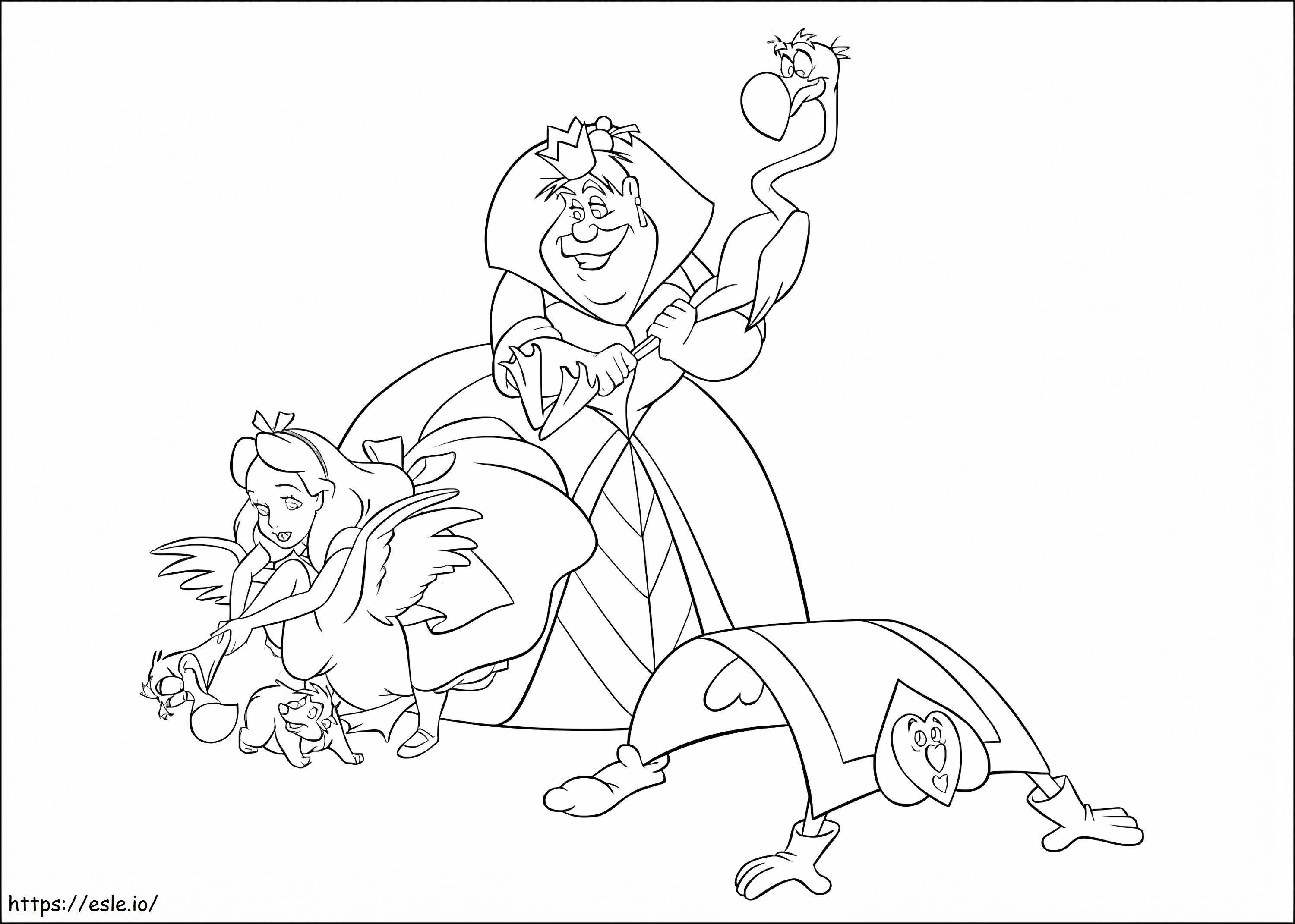 Alice and the queen of hearts coloring page