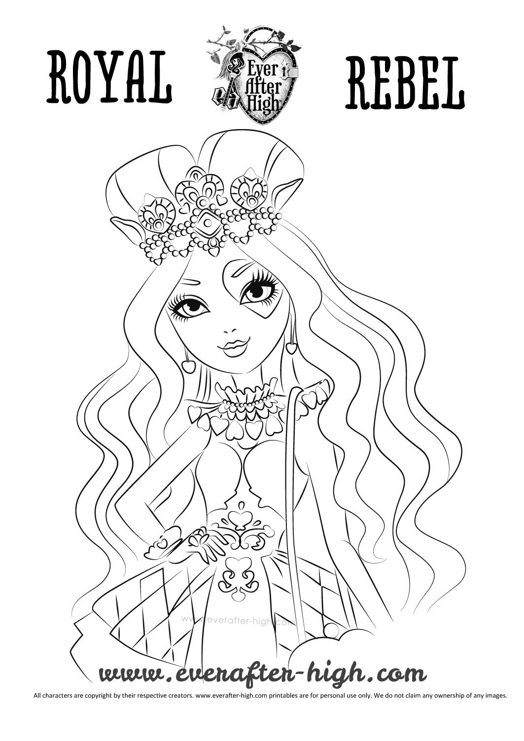 Lizzie hearts coloring page ever after high