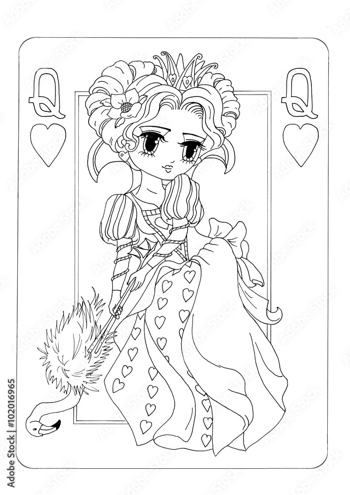 Coloring page the queen of hearts illustration