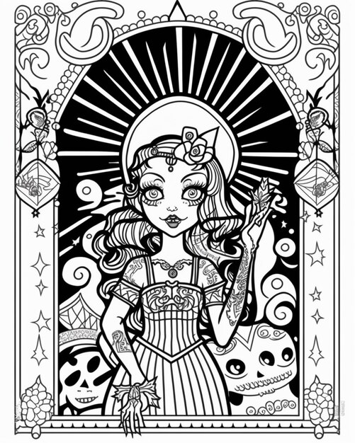 Premium ai image a black and white drawing of a queen of hearts