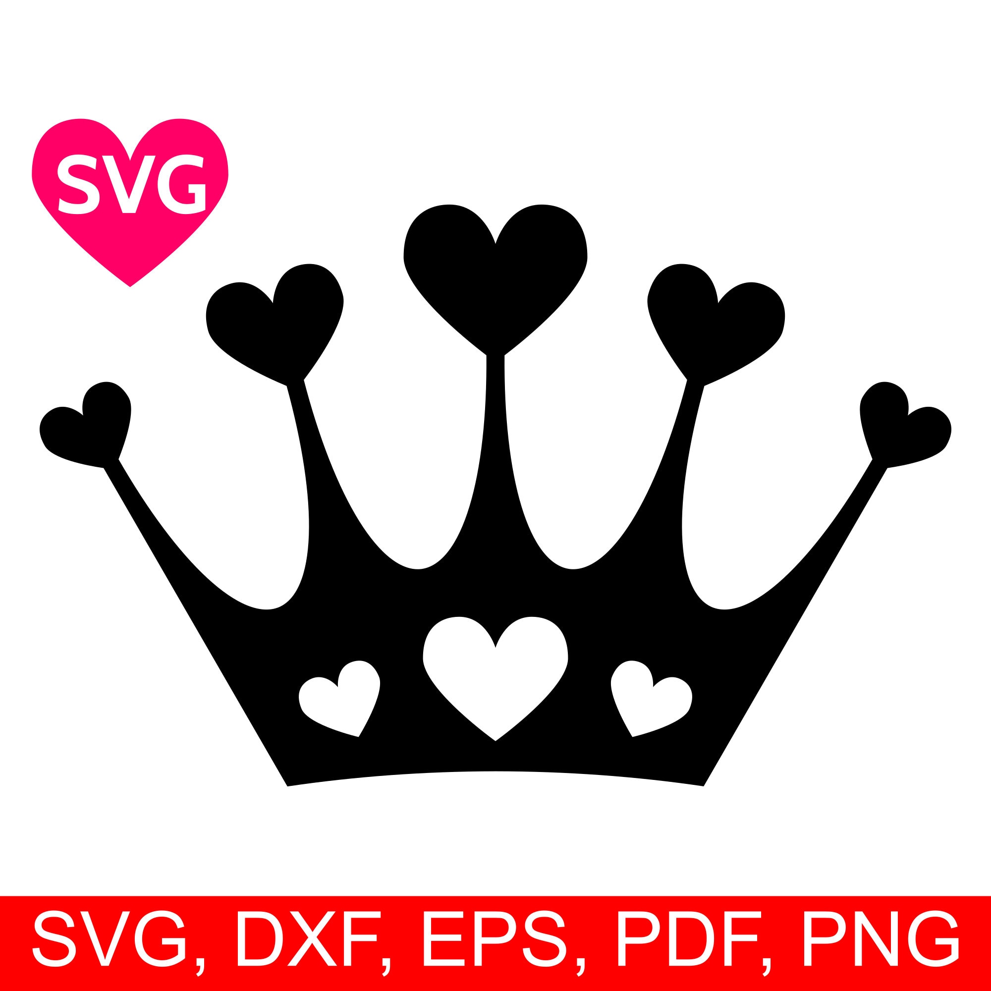 Hearts crown svg love tiara printable clipart a beautiful love crown with hearts gems for a queen or a princess