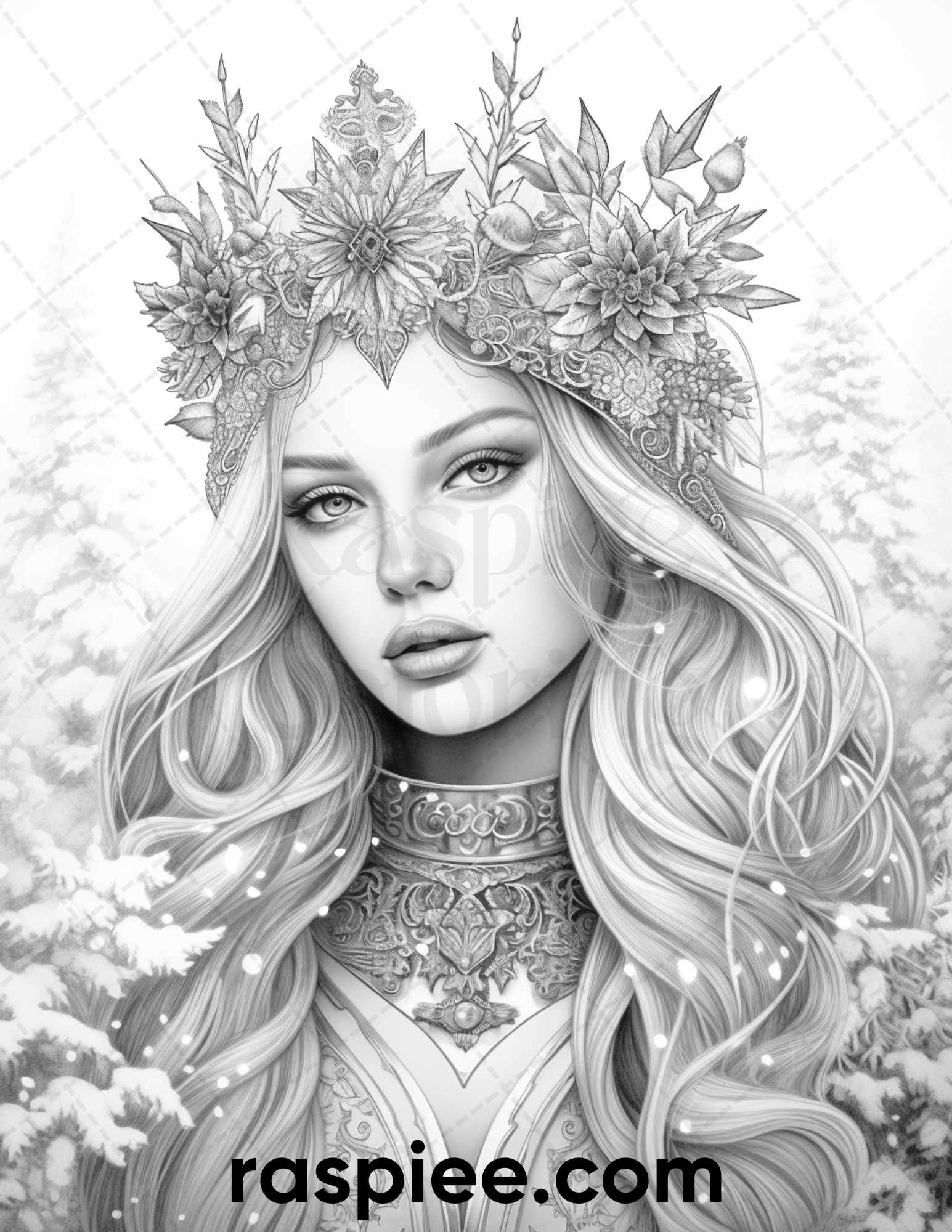 Winter queens portrait grayscale coloring pages printable for adult â coloring