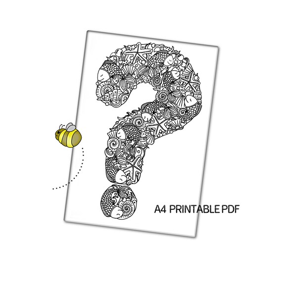 Question mark punctuation fish seaside shells a printable pdf colouring sheet page instant download