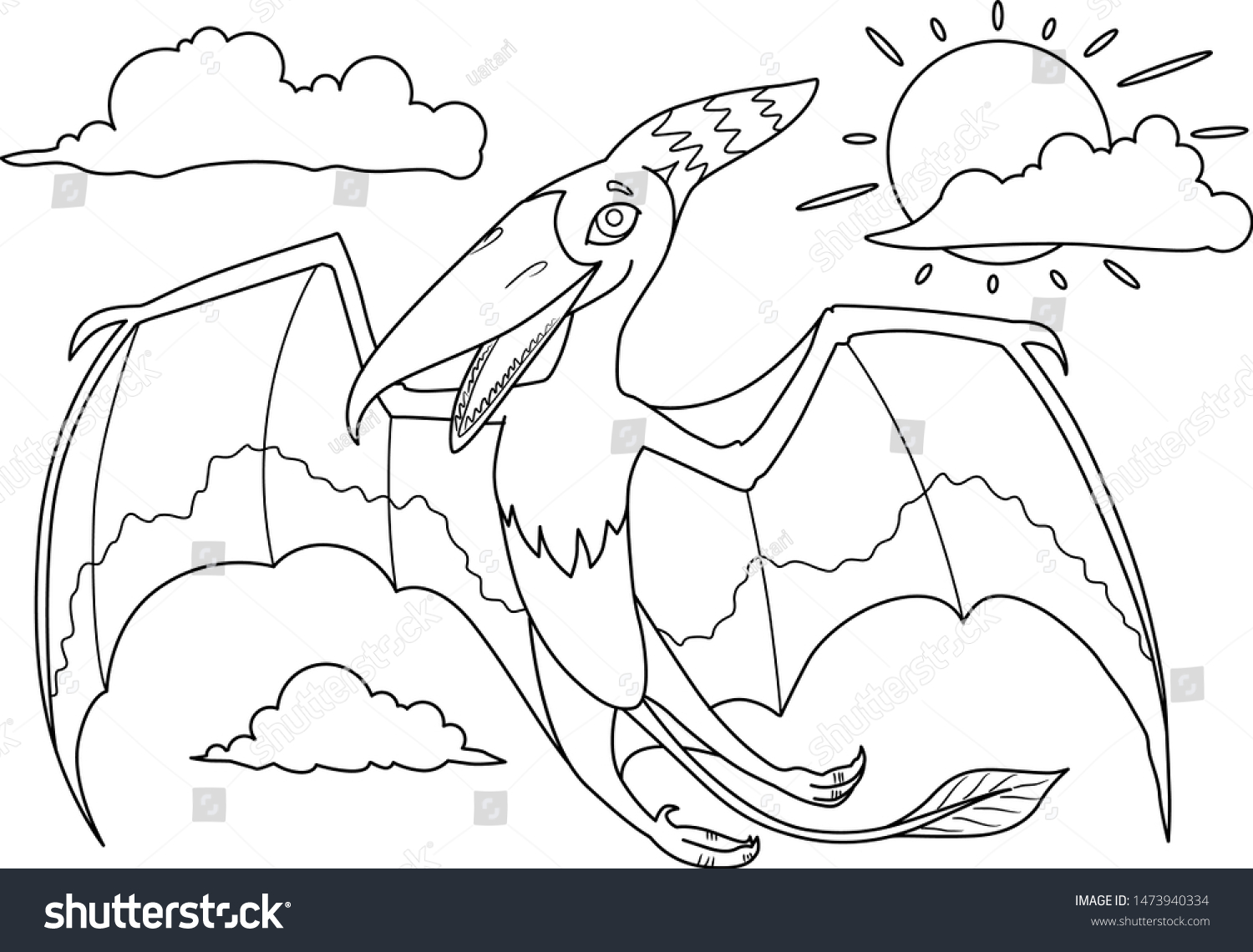 Dino coloring page pterodactyl vector illustration stock vector royalty free