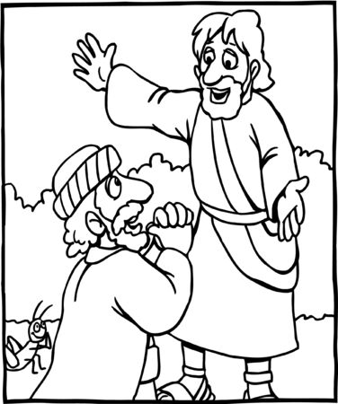 Coloring page of jesus and man on knees royalty free svg cliparts vectors and stock illustration image