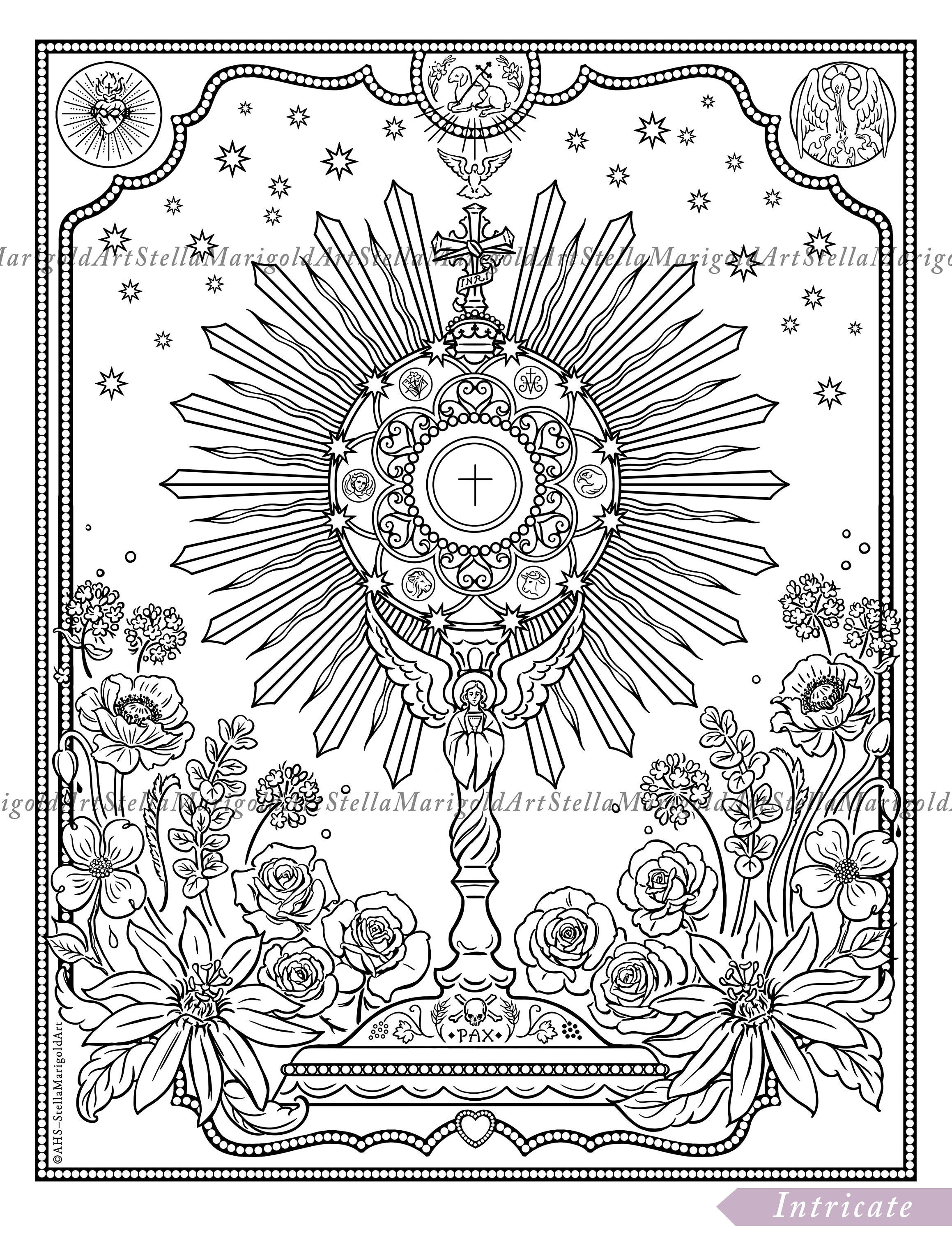 Descarga digital pãgina para colorear de custodia con flores de la pasiãn