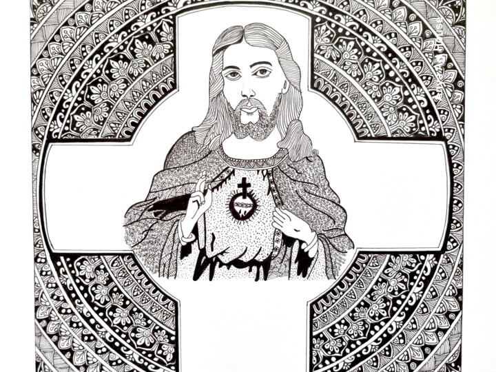 Handmade mandala jesus art dibujo por soumyarani guda