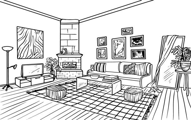 Black and white living room stock illustrations royalty