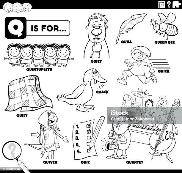 Match people characters and objects coloring book page stock illustration