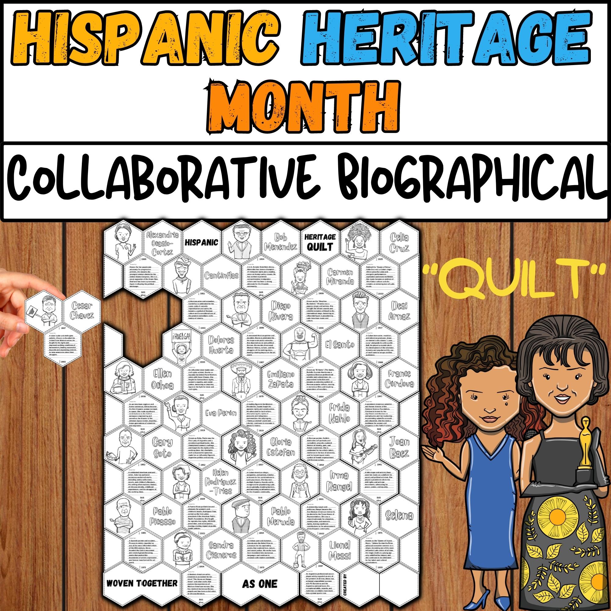 Hispanic heritage month collaborative biographical quilt hhm coloring page made by teachers