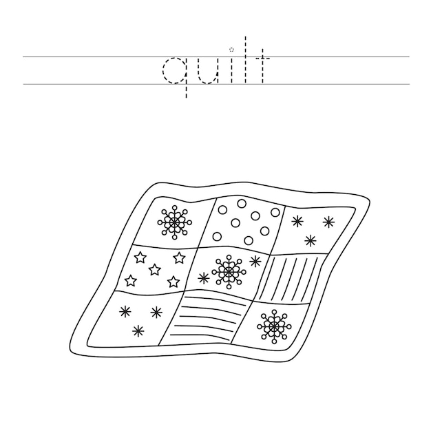 Premium vector trace the letters and color cartoon quilt handwriting practice for kids