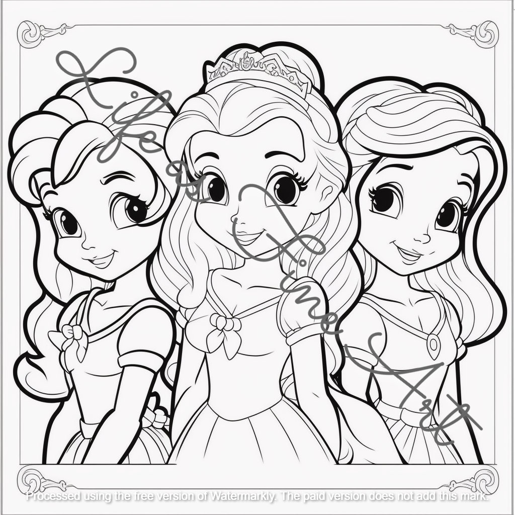 Cartoon little princess coloring pages for girls kdp interior coloring book designs for publishing coloring book mercial use