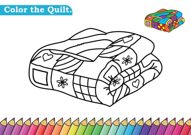 Premium vector cute coloring for kids with quilt picture vector illustration of coloring book page lets color