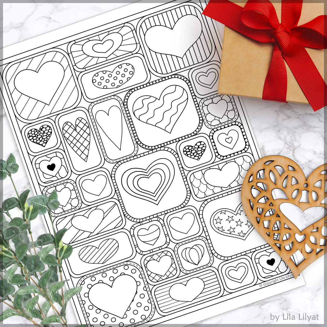 Loving heart quilt coloring page