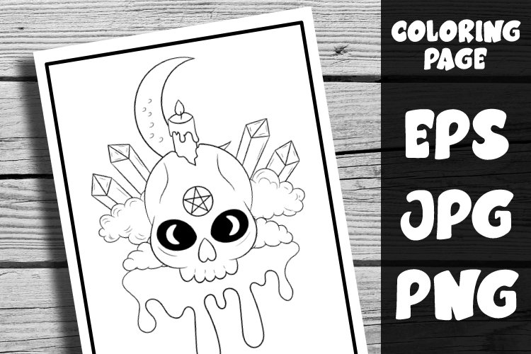 Creepy pastel goth kawaii skull coloring page