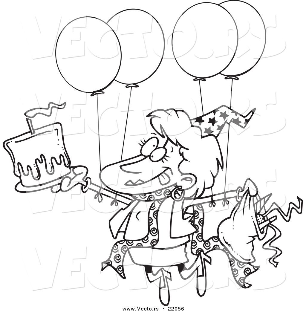 R of a cartoon birthday party woman