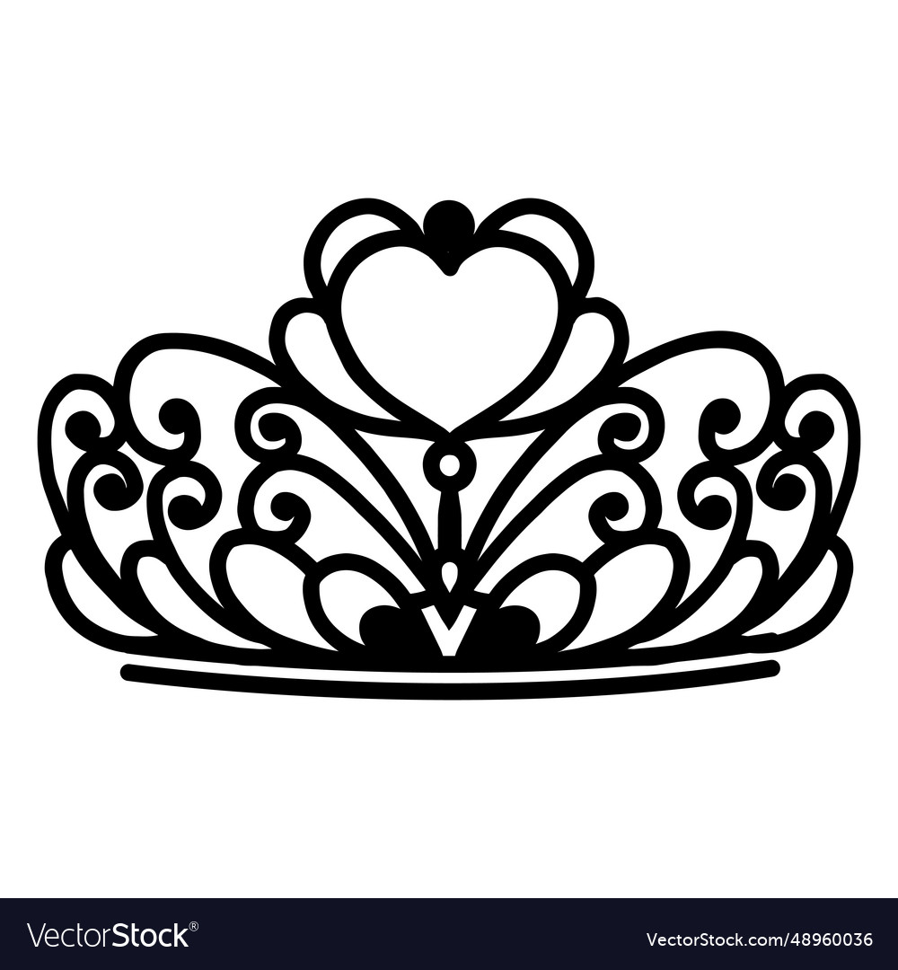 Quinceanera heart crown stroke royalty free vector image